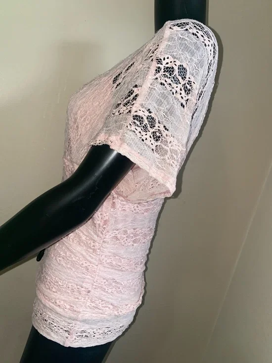 HeartSoul Y2K Darling Blush Pink Lace Short Sleeve Blouse - Picture 7 of 14